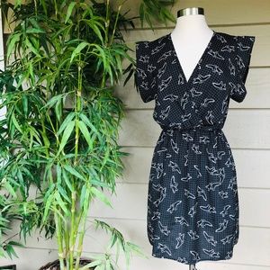 🎉Everly Black w/ Bird Pattern Dress